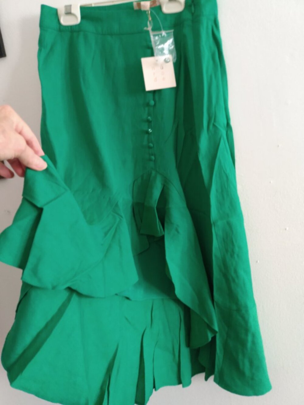 Nurode Green Skirt Covered Buttons Asymmetrical Flirty Front ~ New With Tags